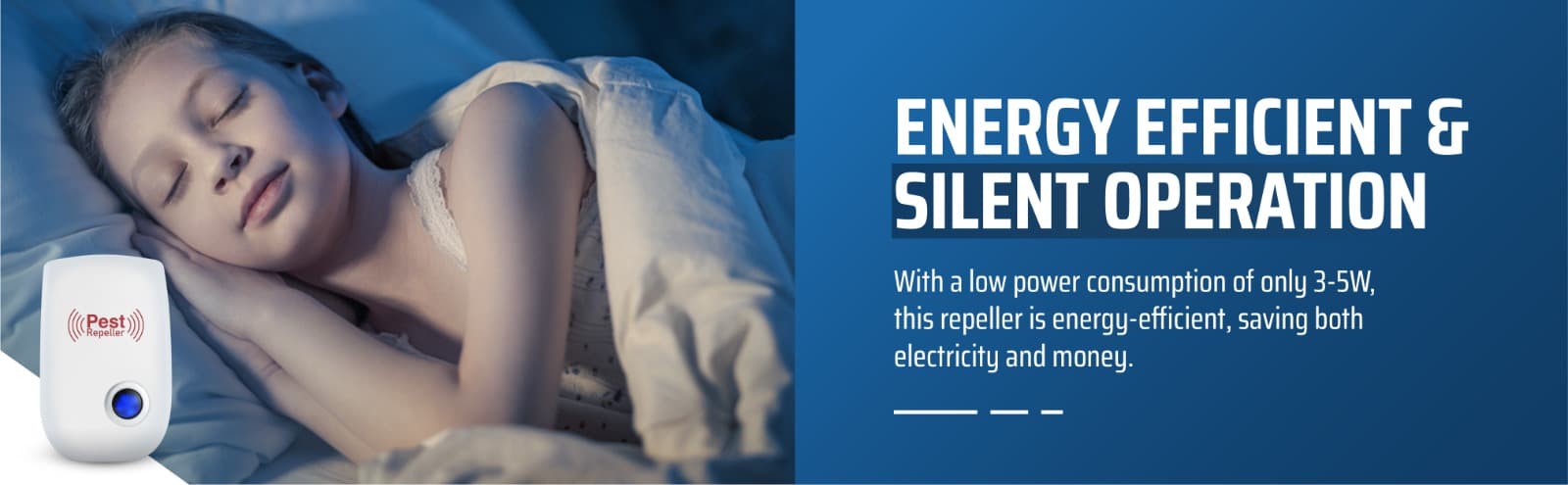 Energy-efficient ultrasonic pest repeller — peaceful sleeping environment
